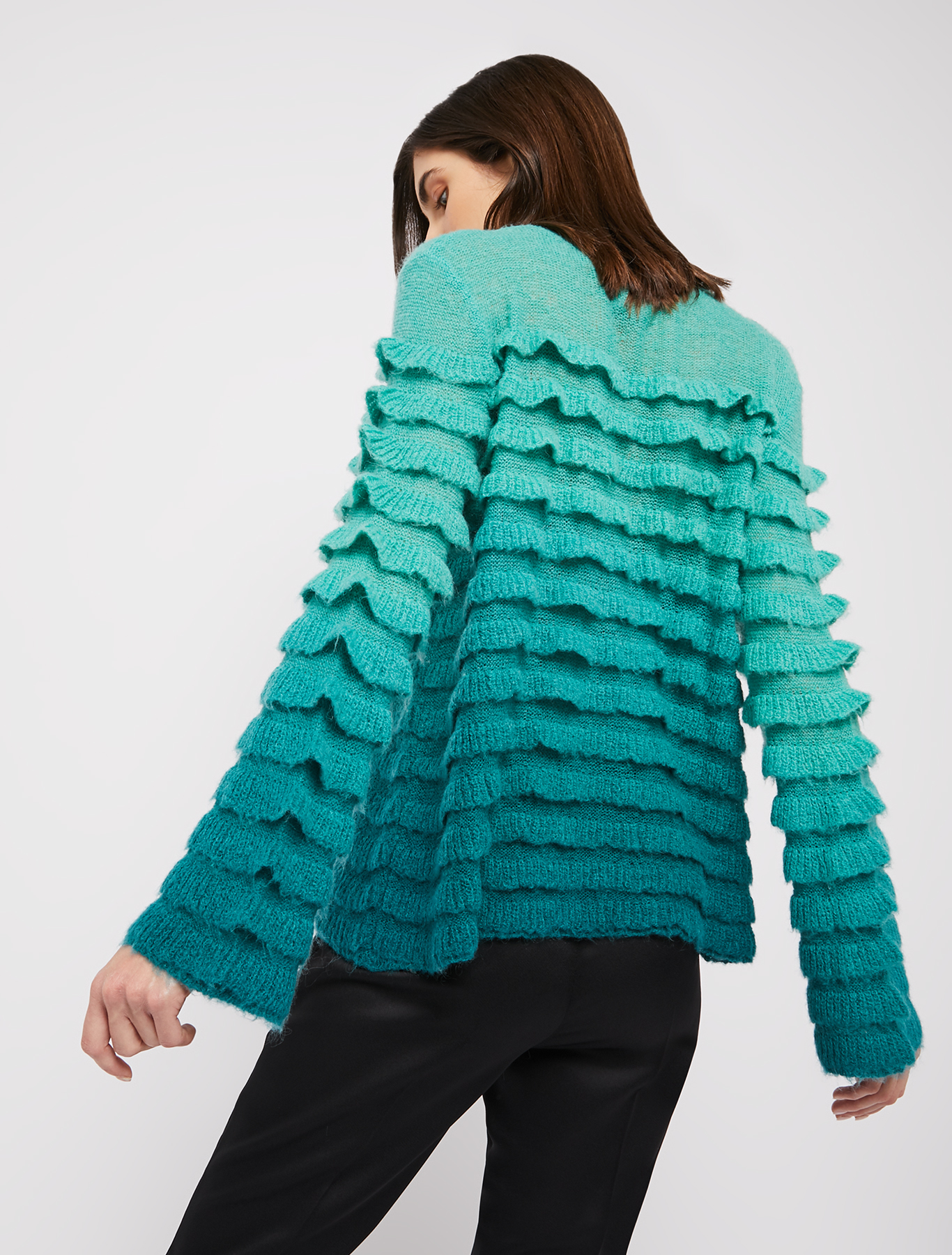 Gradient pullover with ruffles, petrol green | Pennyblack Gradient pullover with ruffles - petrol green - pennyblack