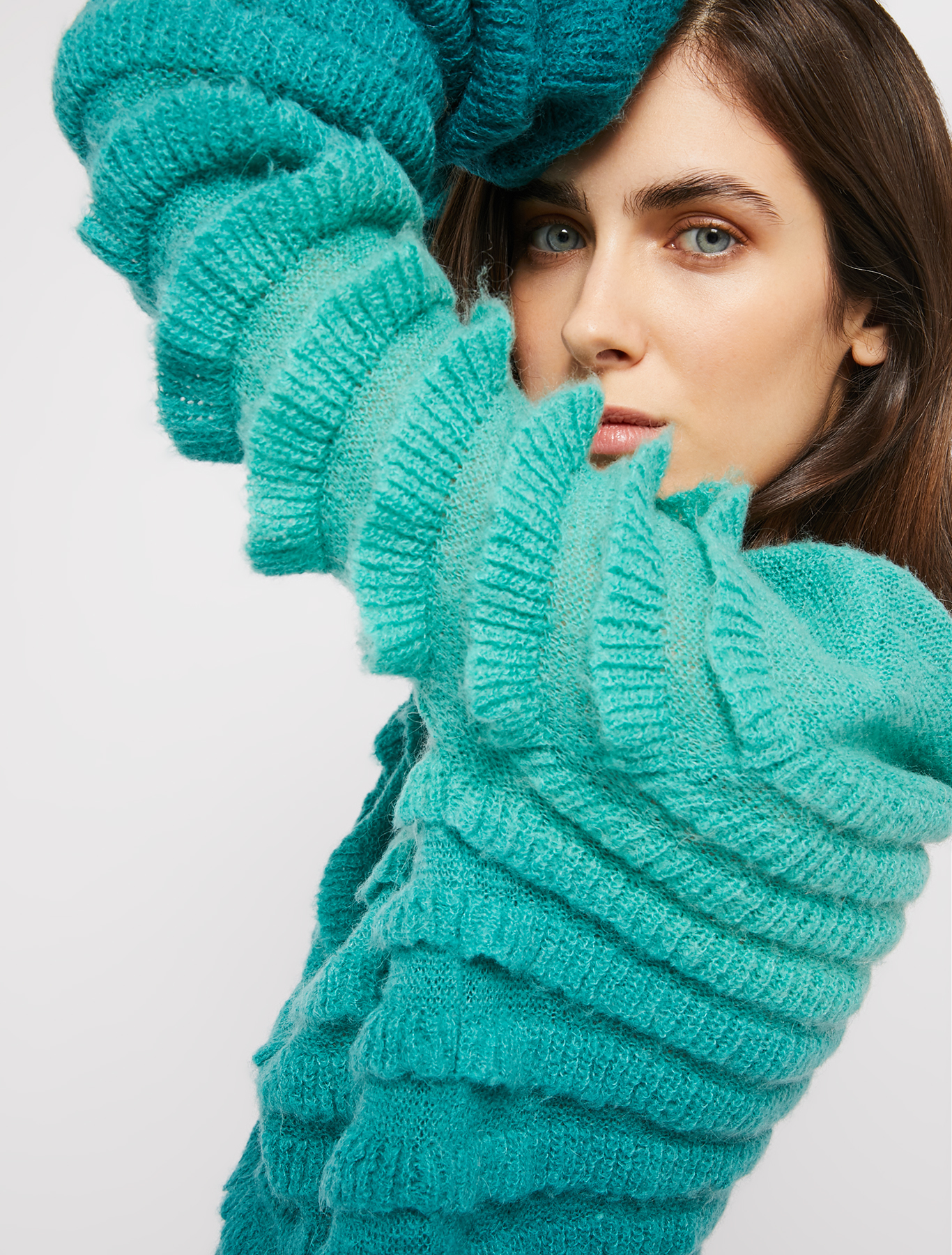 Gradient pullover with ruffles, petrol green | Pennyblack Gradient pullover with ruffles - petrol green - pennyblack