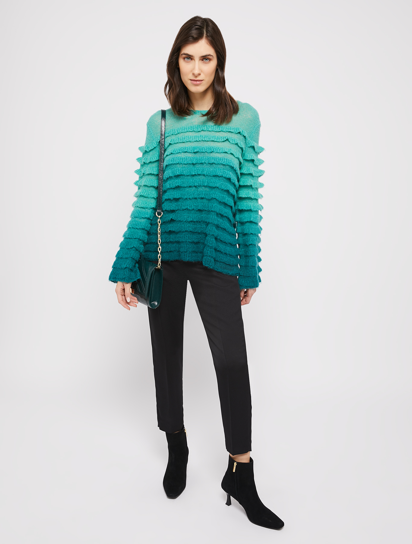 Gradient pullover with ruffles, petrol green | Pennyblack Gradient pullover with ruffles - petrol green - pennyblack
