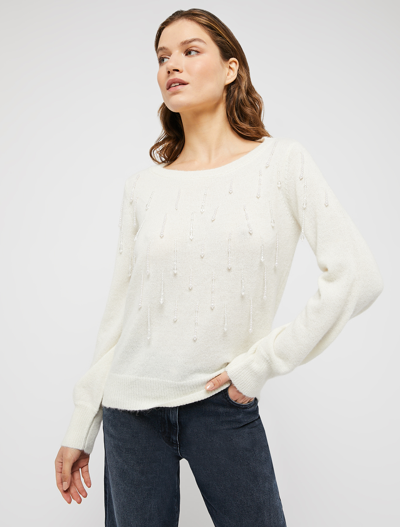 Jumper with beaded fringes, ivory | Pennyblack Jumper with beaded fringes - ivory - pennyblack