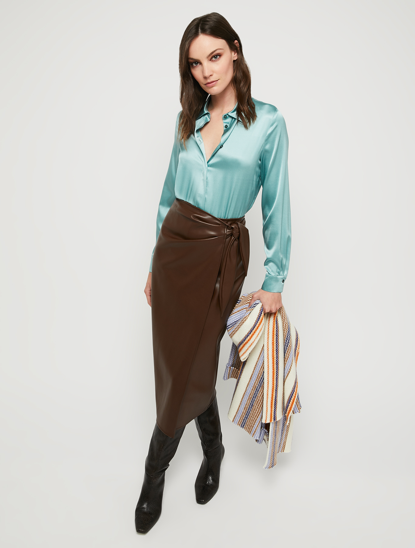 Coated jersey midi skirt, dark brown | Pennyblack Coated jersey midi skirt - dark brown - pennyblack