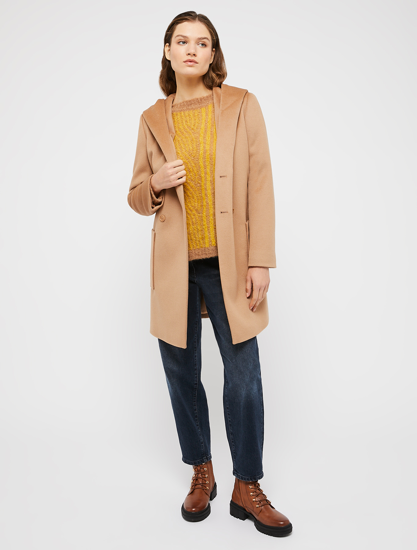 Hooded coat in drap, camel | Pennyblack Hooded coat in drap - camel - pennyblack
