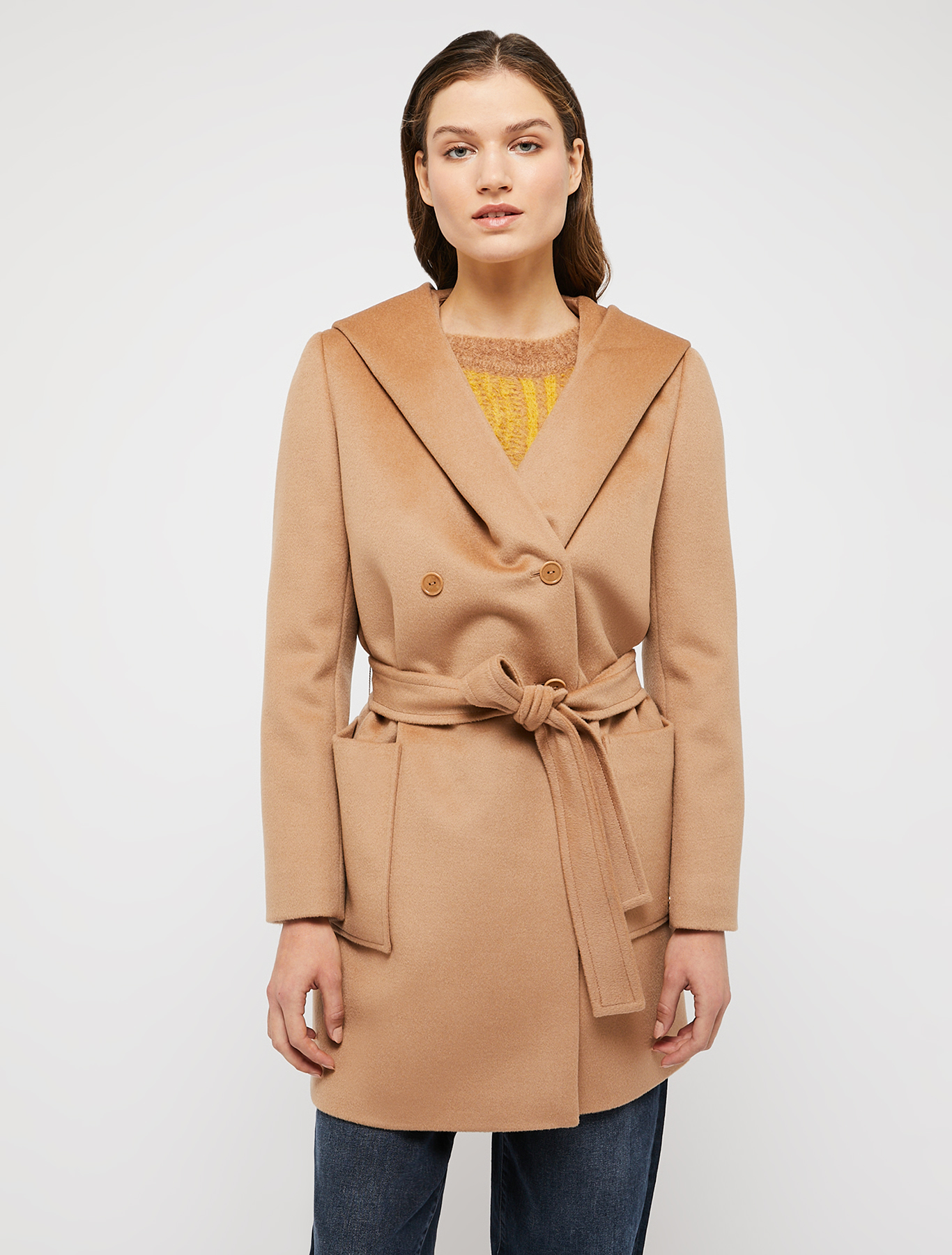 Hooded coat in drap, camel | Pennyblack Hooded coat in drap - camel - pennyblack