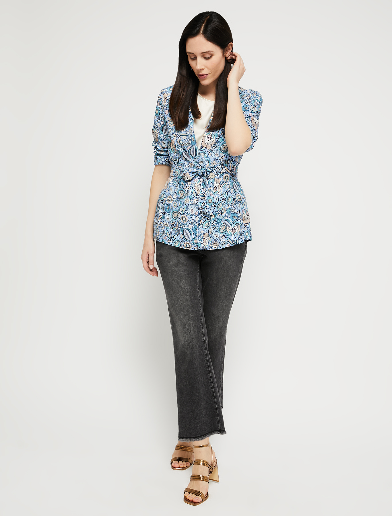 Patterned envers satin blazer, light blue pattern - Pennyblack Patterned envers satin blazer - light blue pattern - pennyblack