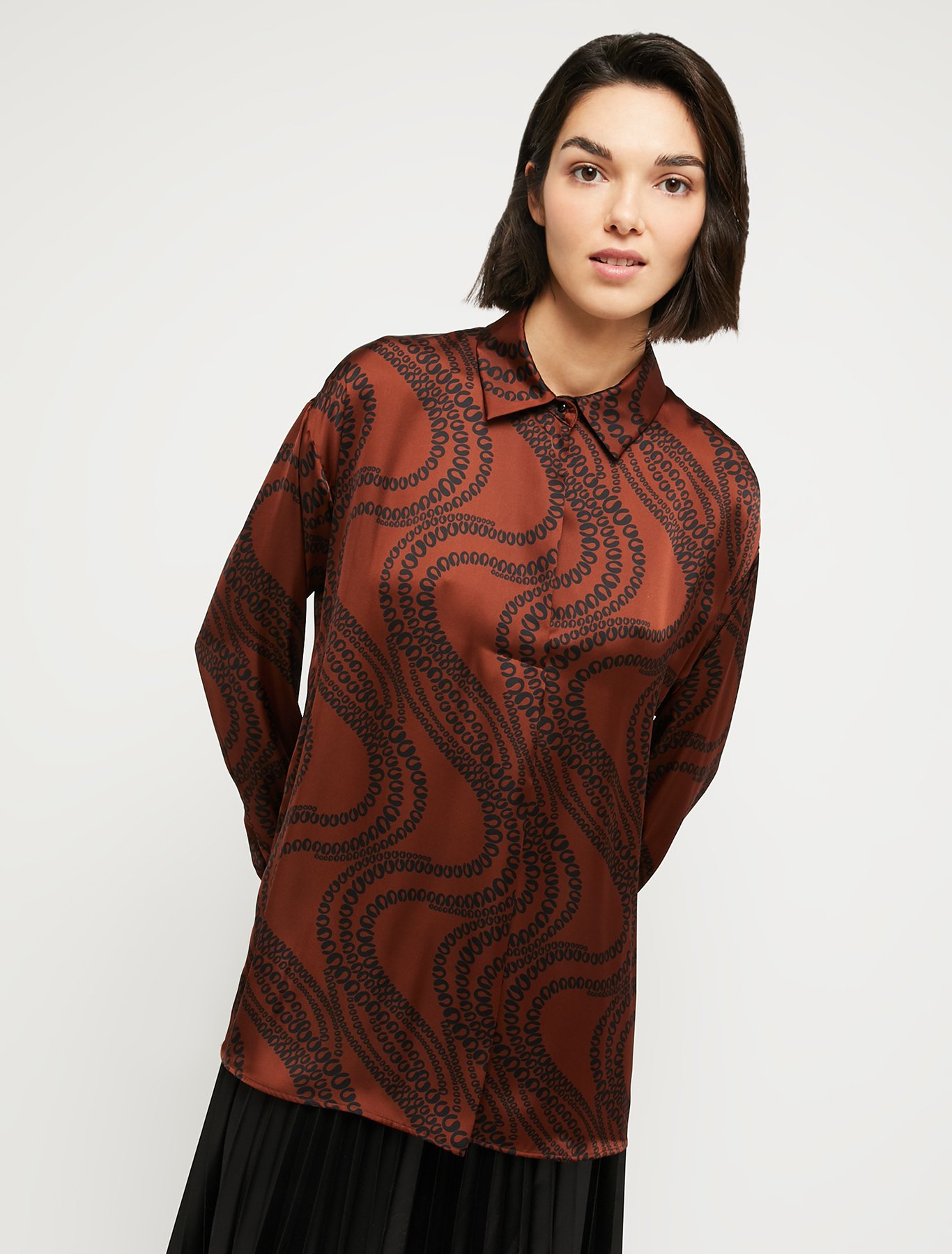 Patterned satin blouse, hazelnut pattern | Pennyblack Patterned satin blouse - hazelnut pattern - pennyblack
