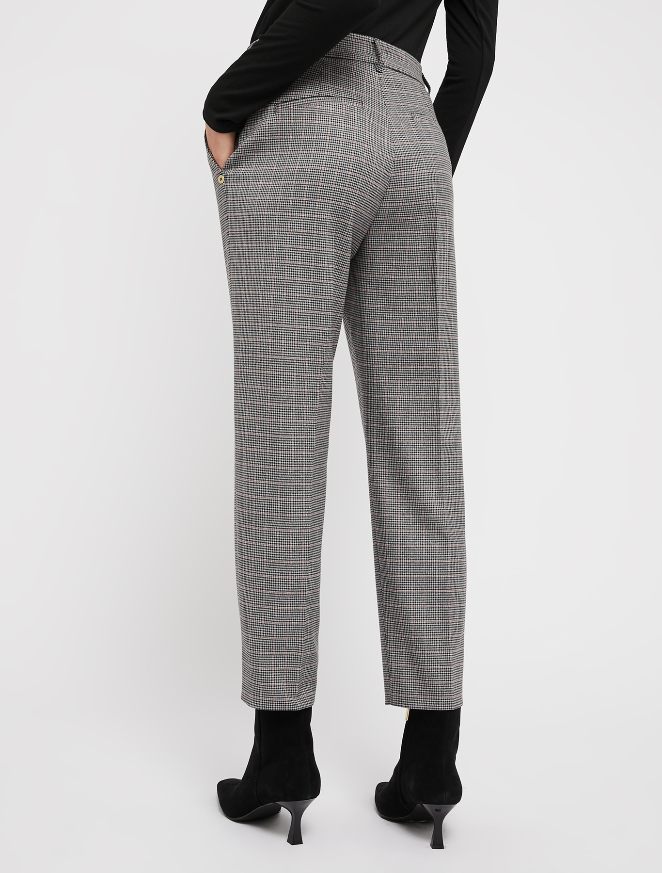 Slim-fit trousers with micro-pattern, orange pattern | Pennyblack Slim-fit trousers with micro-pattern - orange pattern - pennyblack