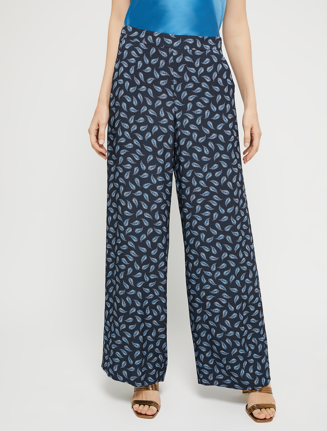 Envers satin wide-leg trousers, navy blue pattern | Pennyblack Envers satin wide-leg trousers - navy blue pattern - pennyblack