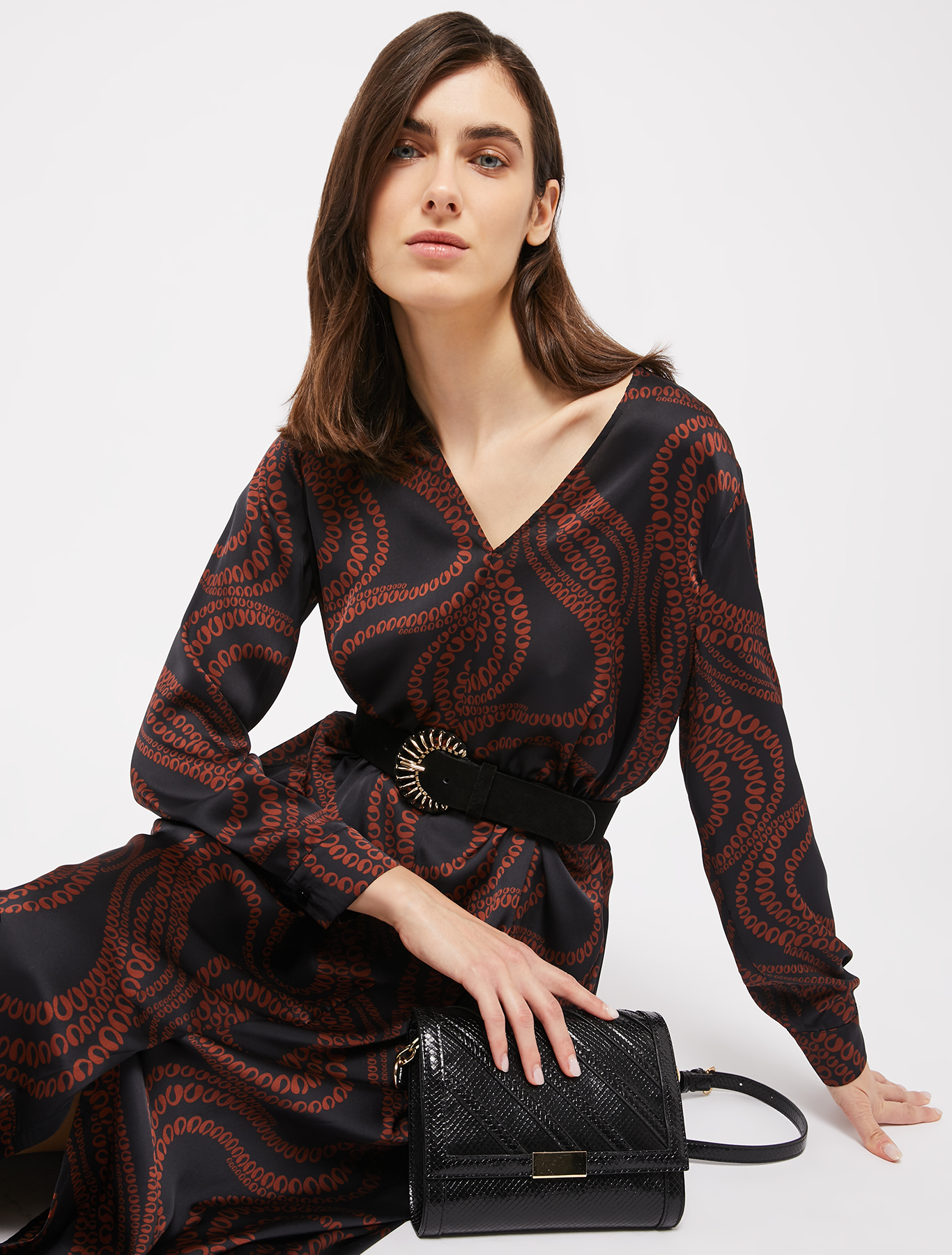 Patterned satin midi dress, black pattern | Pennyblack Patterned satin midi dress - black pattern - pennyblack