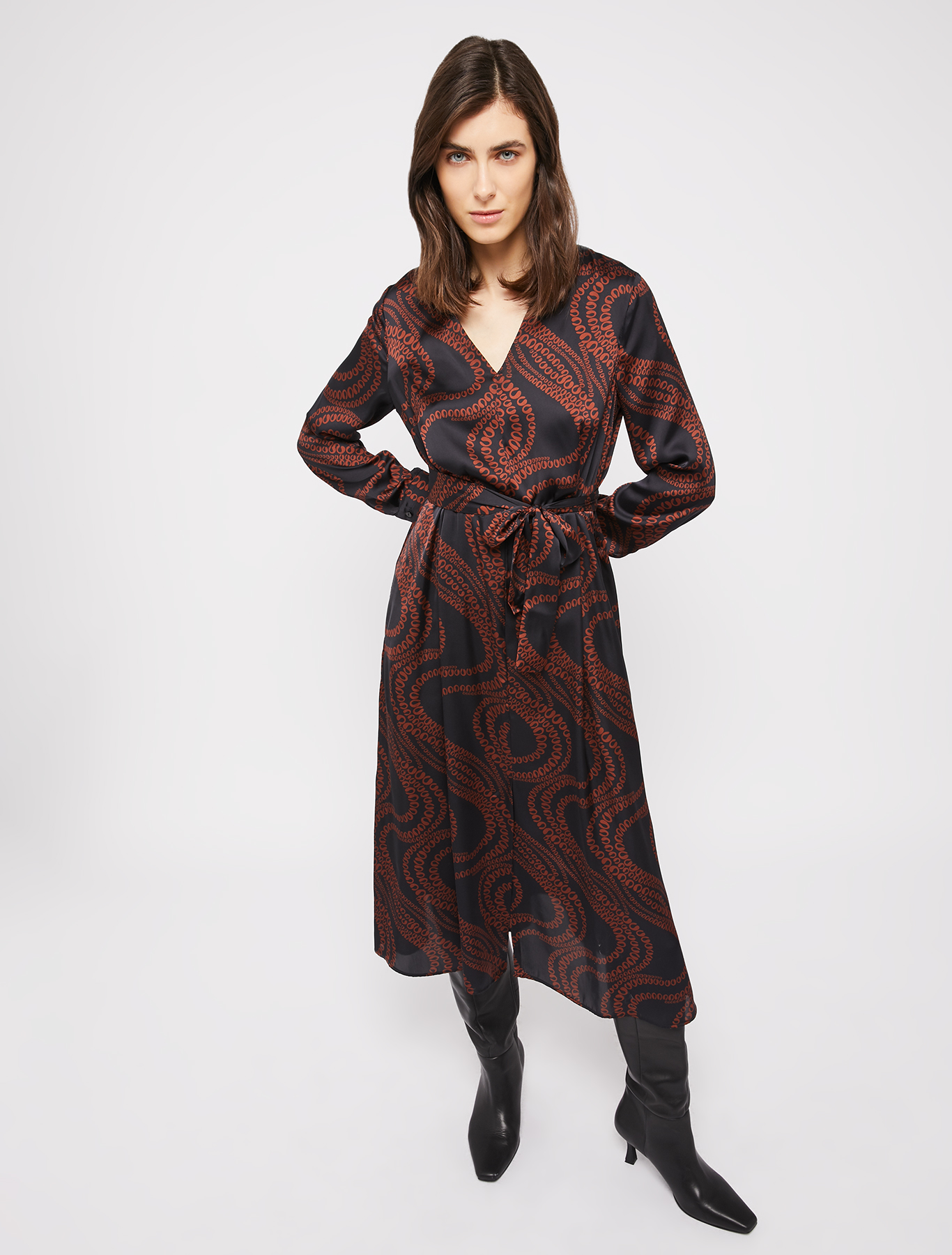 Patterned satin midi dress, black pattern | Pennyblack Patterned satin midi dress - black pattern - pennyblack