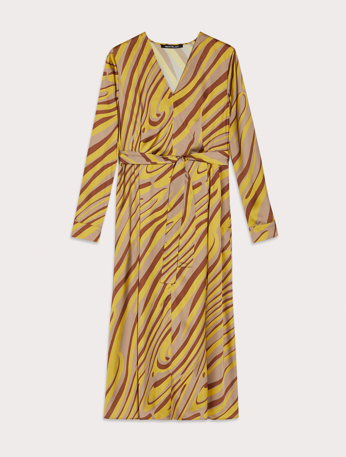 Patterned satin midi dress, sunshine yellow pattern | Pennyblack Patterned satin midi dress - sunshine yellow pattern - pennyblack
