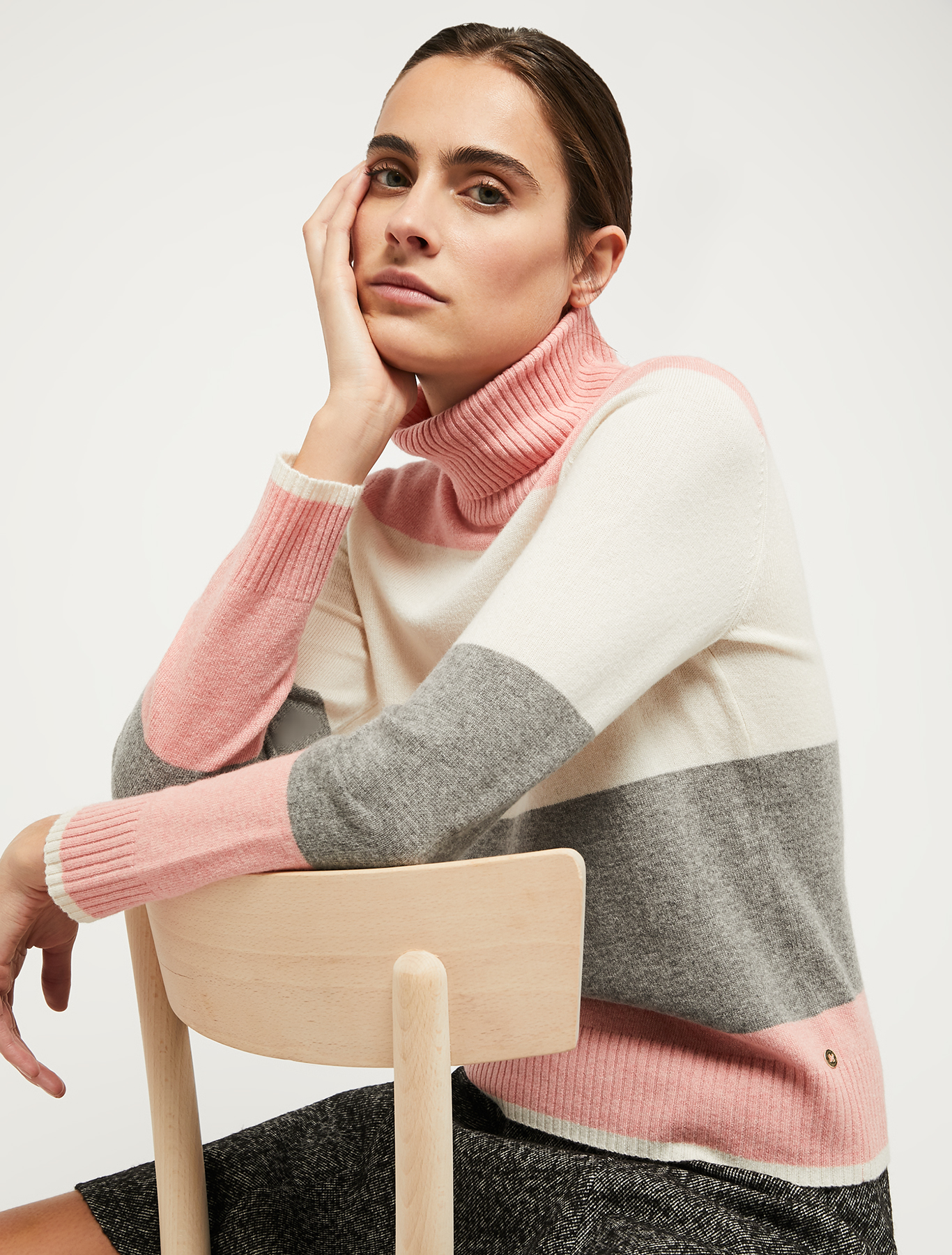 Wool and cashmere turtleneck, beige pattern | Pennyblack Wool and cashmere turtleneck - beige pattern - pennyblack