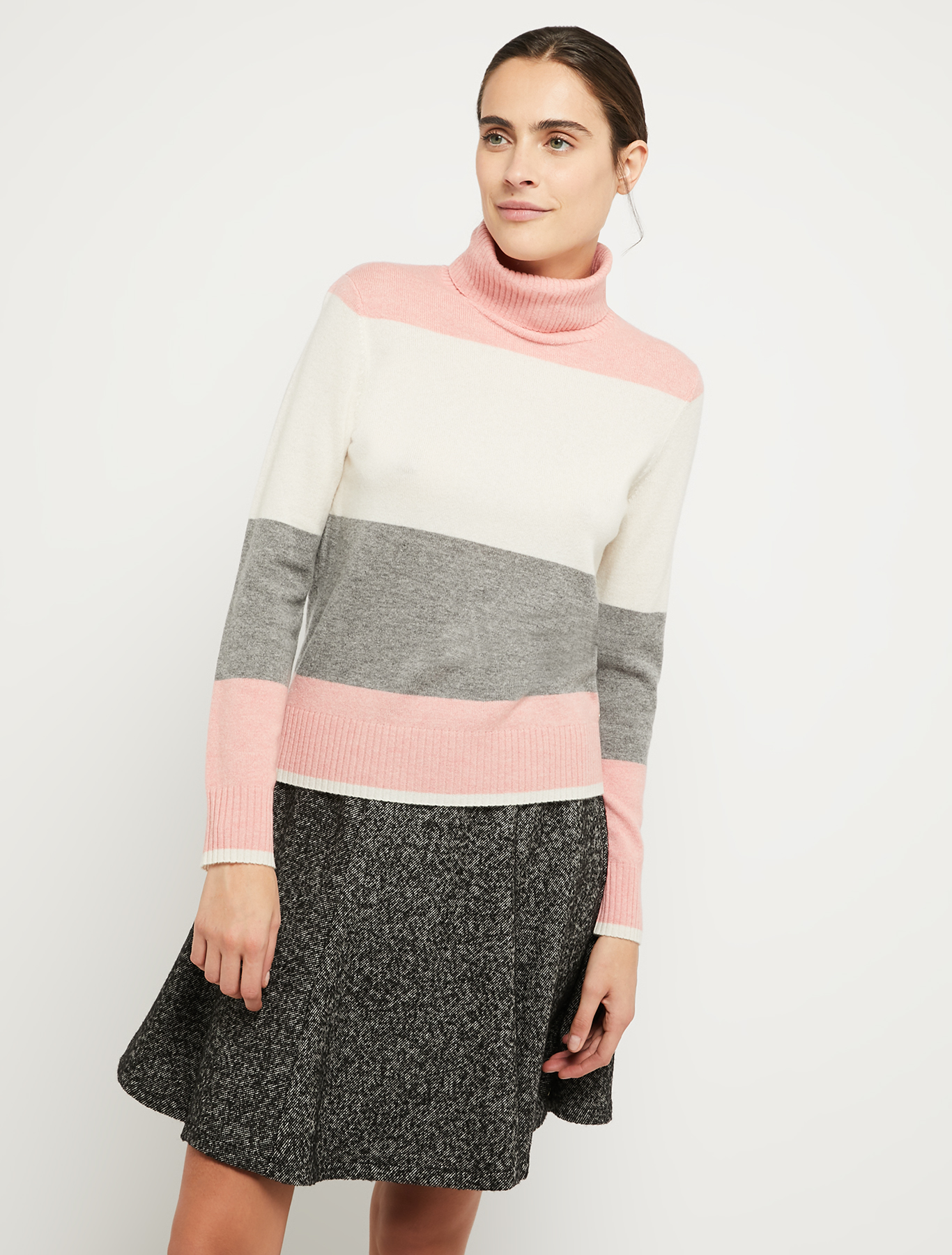 Wool and cashmere turtleneck, beige pattern | Pennyblack Wool and cashmere turtleneck - beige pattern - pennyblack