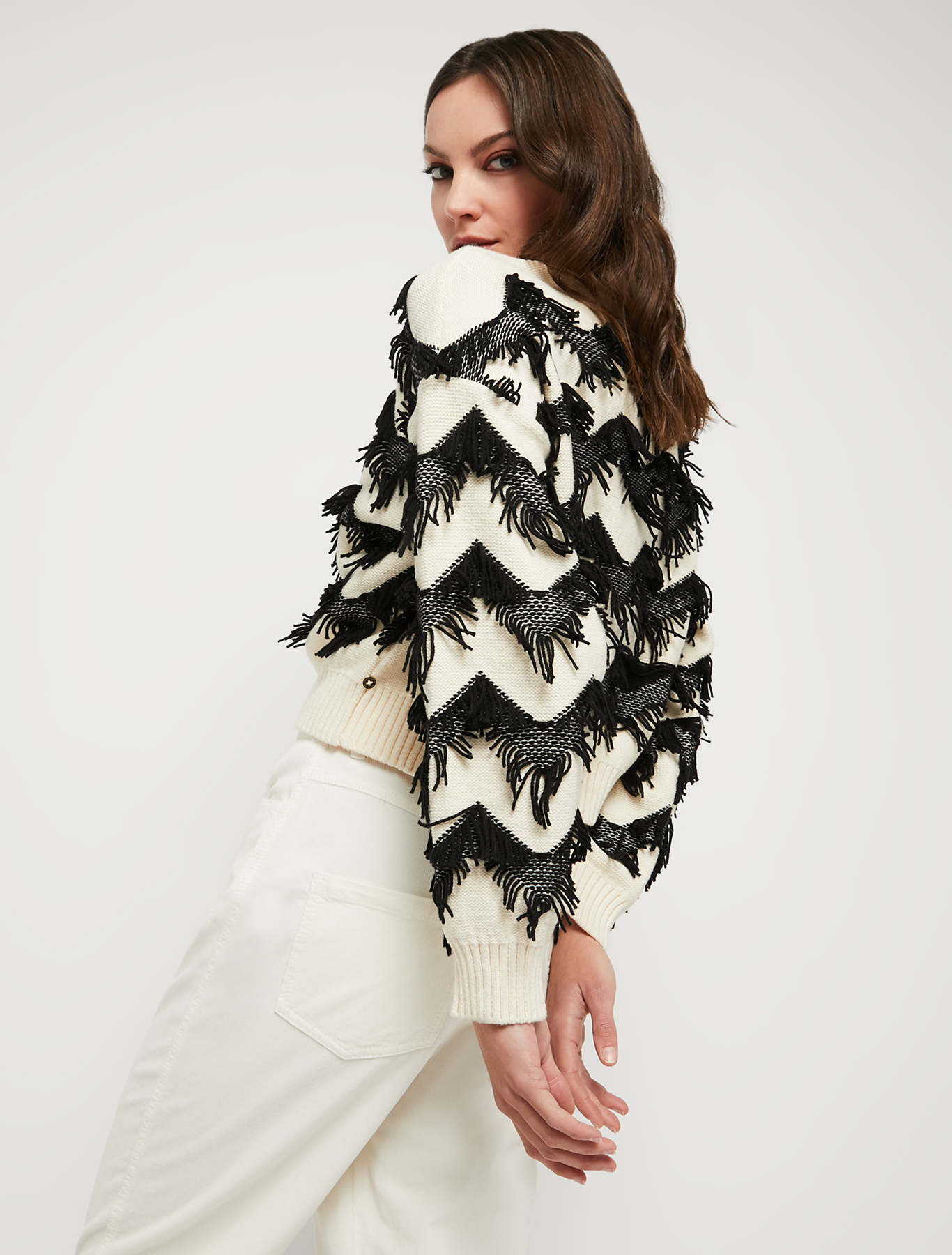 Pull jacquard con frange, fantasia bianco | Pennyblack Pull jacquard con frange - fantasia bianco - pennyblack