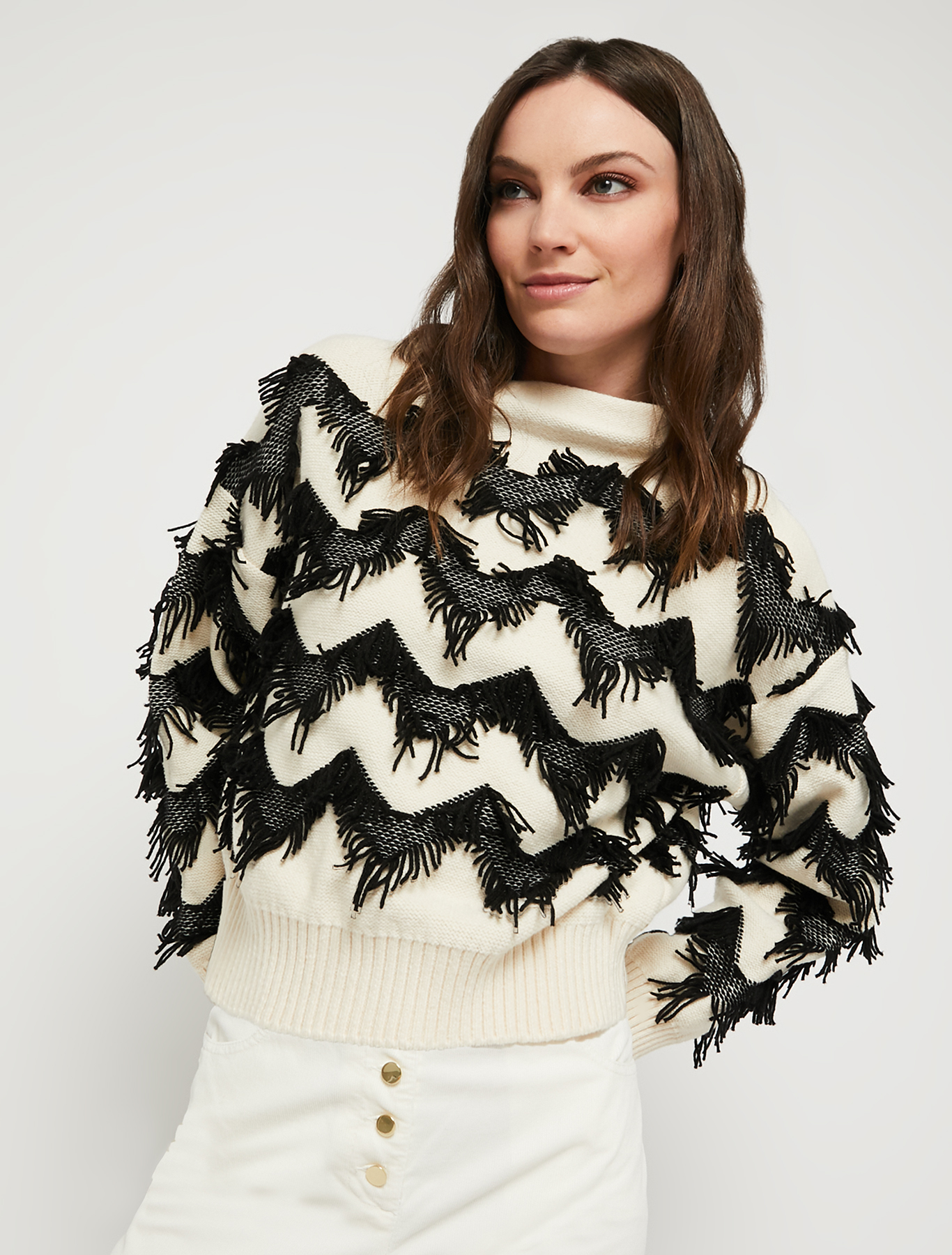 Pull jacquard con frange, fantasia bianco | Pennyblack Pull jacquard con frange - fantasia bianco - pennyblack