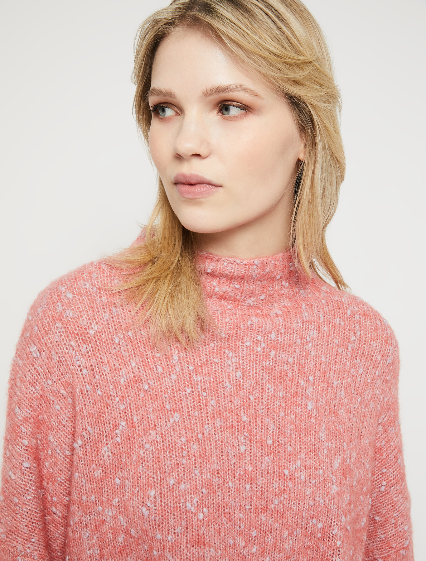 Buttoned tweed pullover, rose pink pattern | Pennyblack Buttoned tweed pullover - rose pink pattern - pennyblack