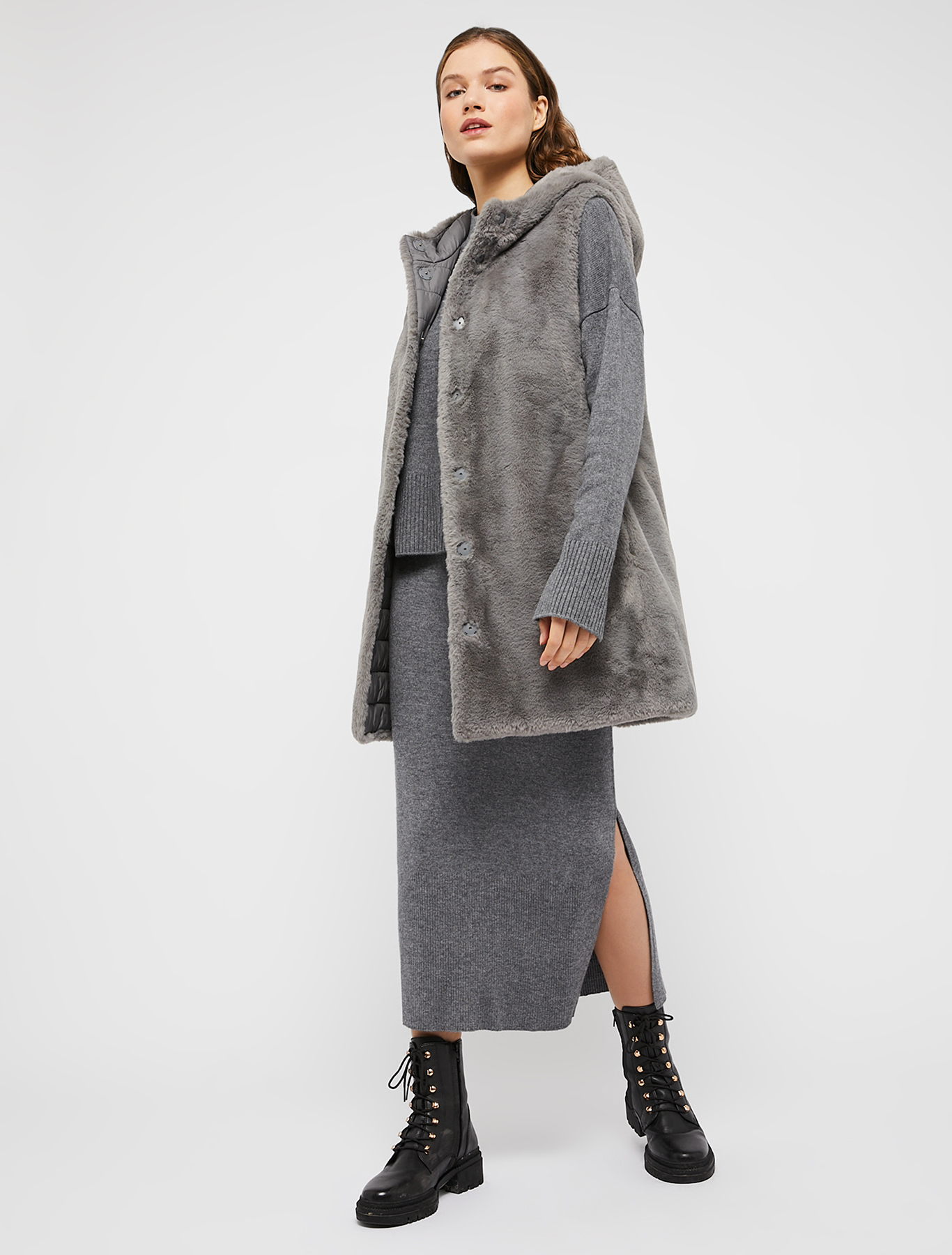 Reversible padded gilet, medium grey | Pennyblack Reversible padded gilet - medium grey - pennyblack