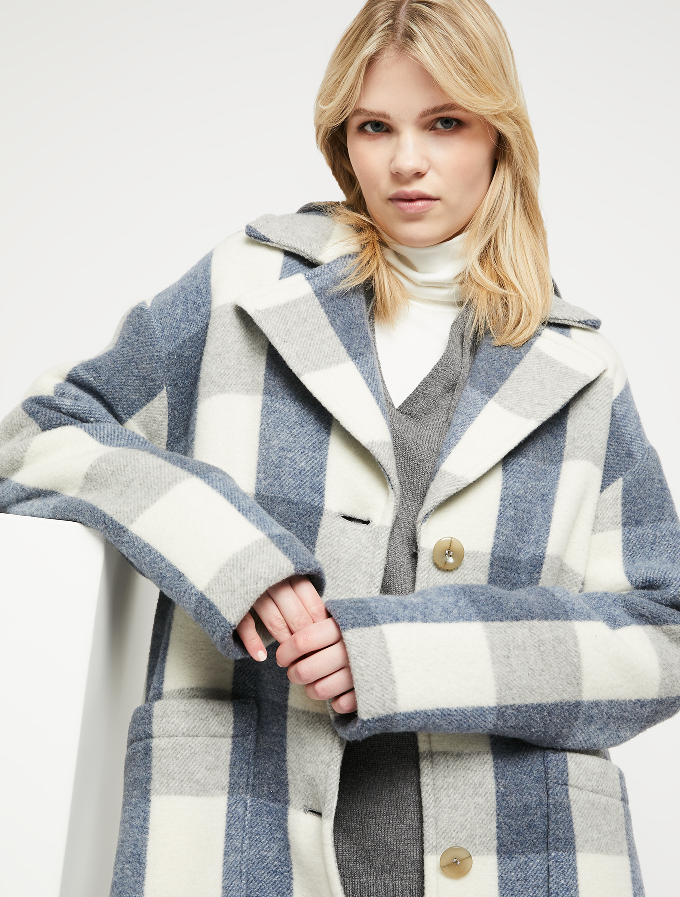 Double-sided wool blend coat, petrol green pattern | Pennyblack Double-sided wool blend coat - petrol green pattern - pennyblack