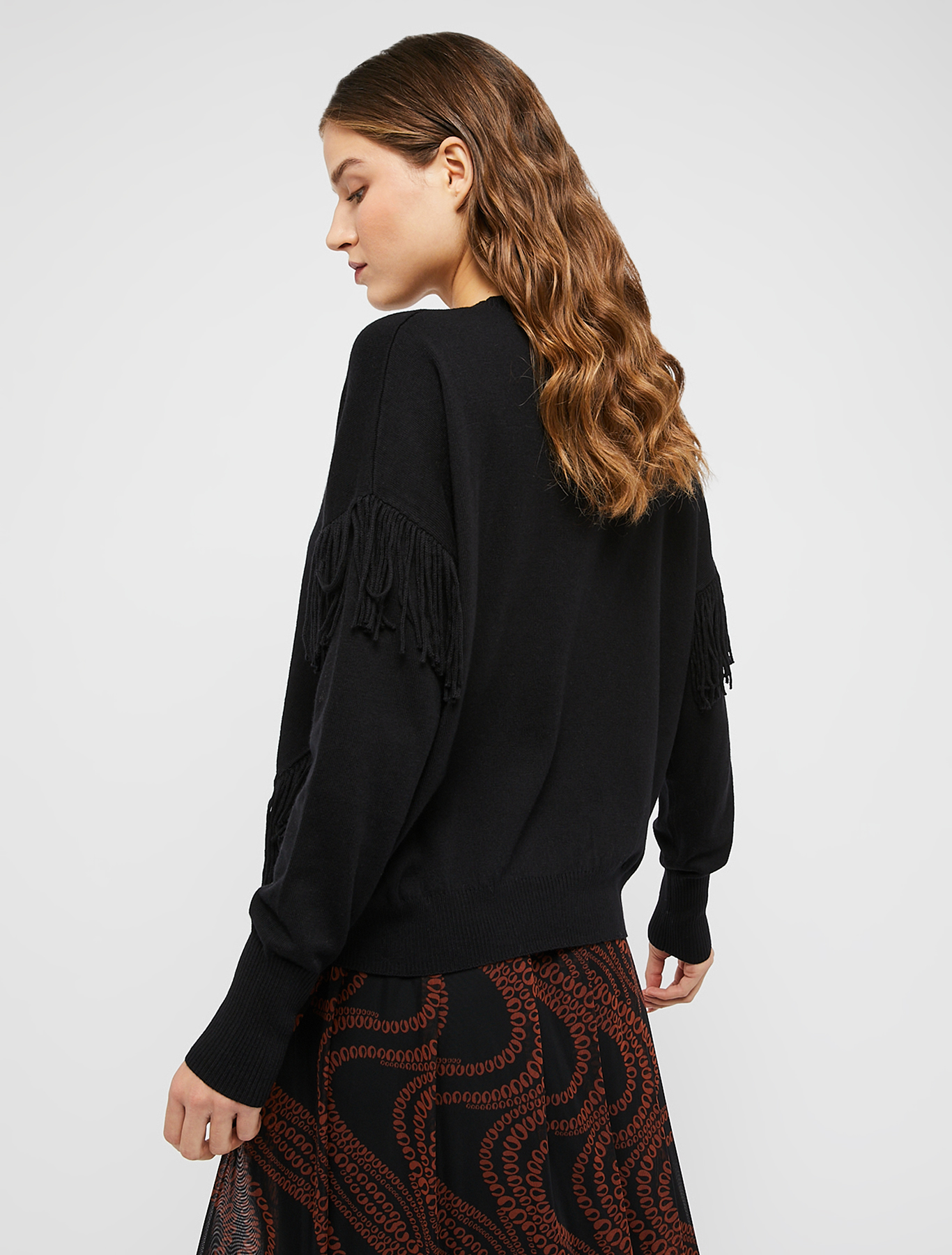 Crew-neck jumper with fringes, black | Pennyblack Crew-neck jumper with fringes - black - pennyblack