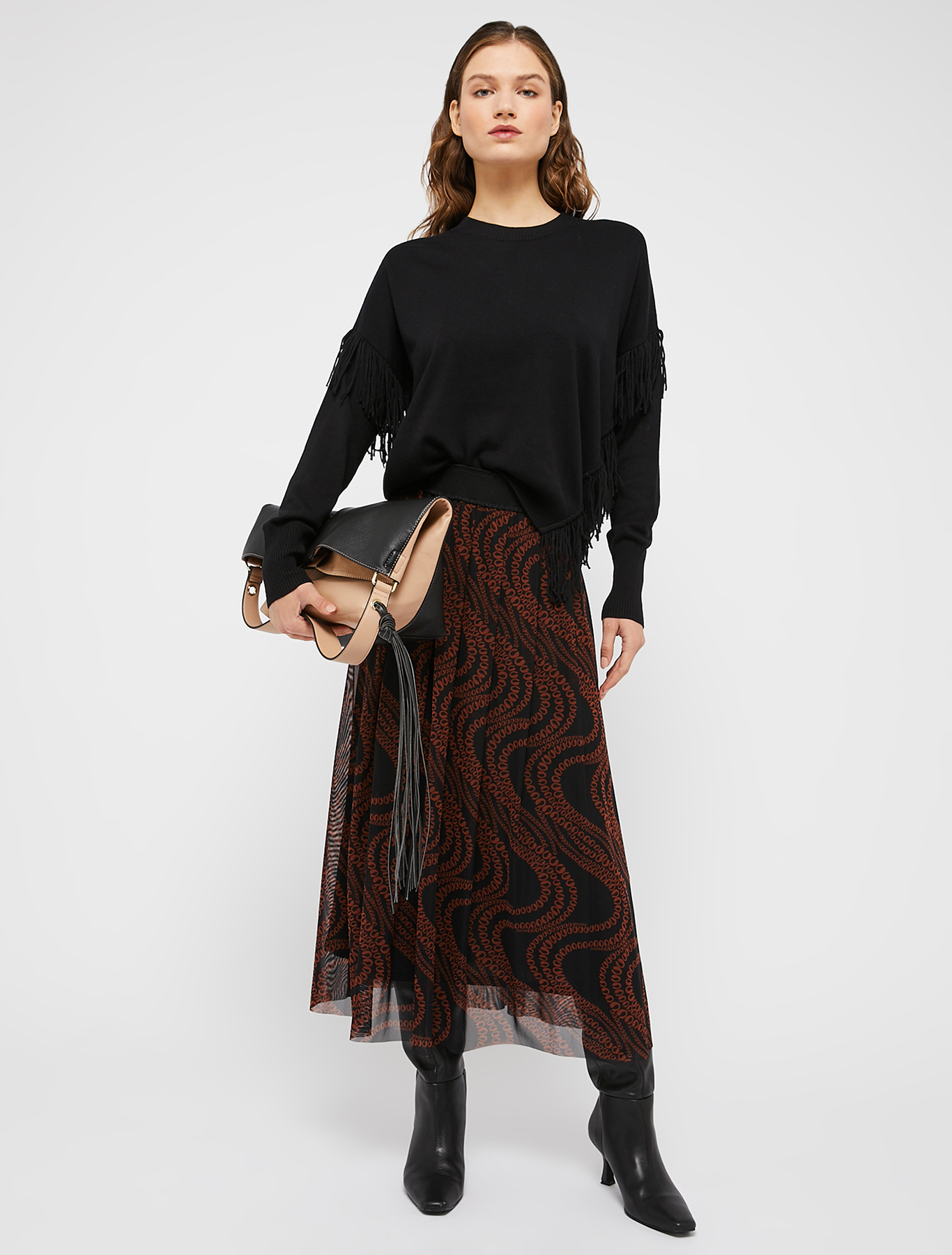 Crew-neck jumper with fringes, black | Pennyblack Crew-neck jumper with fringes - black - pennyblack