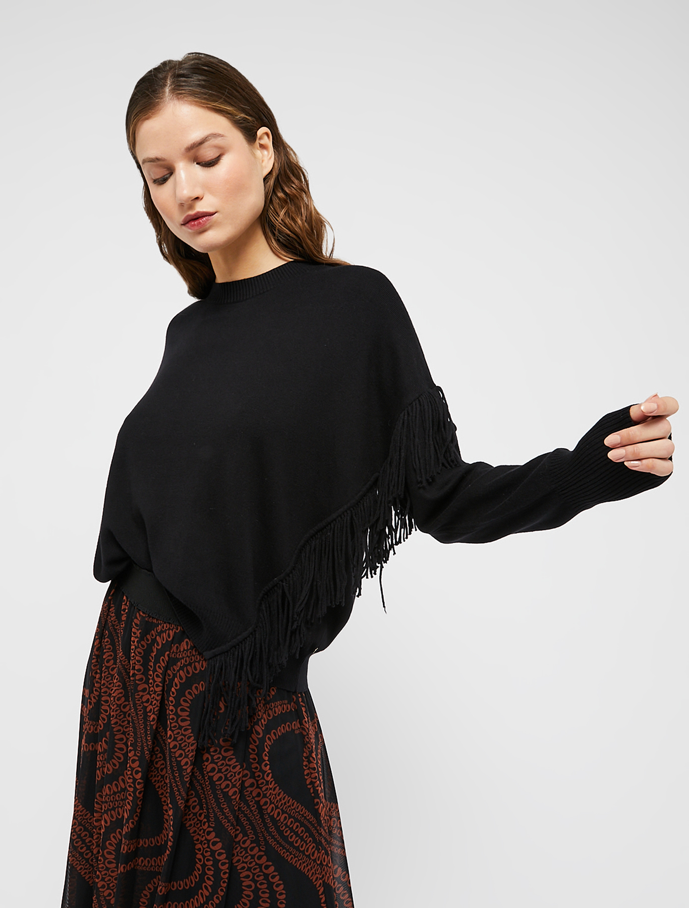 Crew-neck jumper with fringes, black | Pennyblack Crew-neck jumper with fringes - black - pennyblack