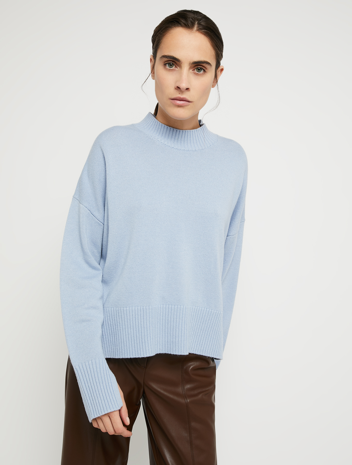 Wide jumper with mock polo neck, light blue | Pennyblack Wide jumper with mock polo neck - light blue - pennyblack