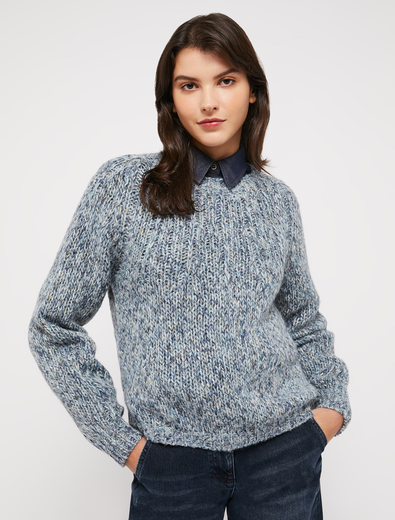 Mouliné patterned pullover, navy blue pattern | Pennyblack Mouliné patterned pullover - navy blue pattern - pennyblack
