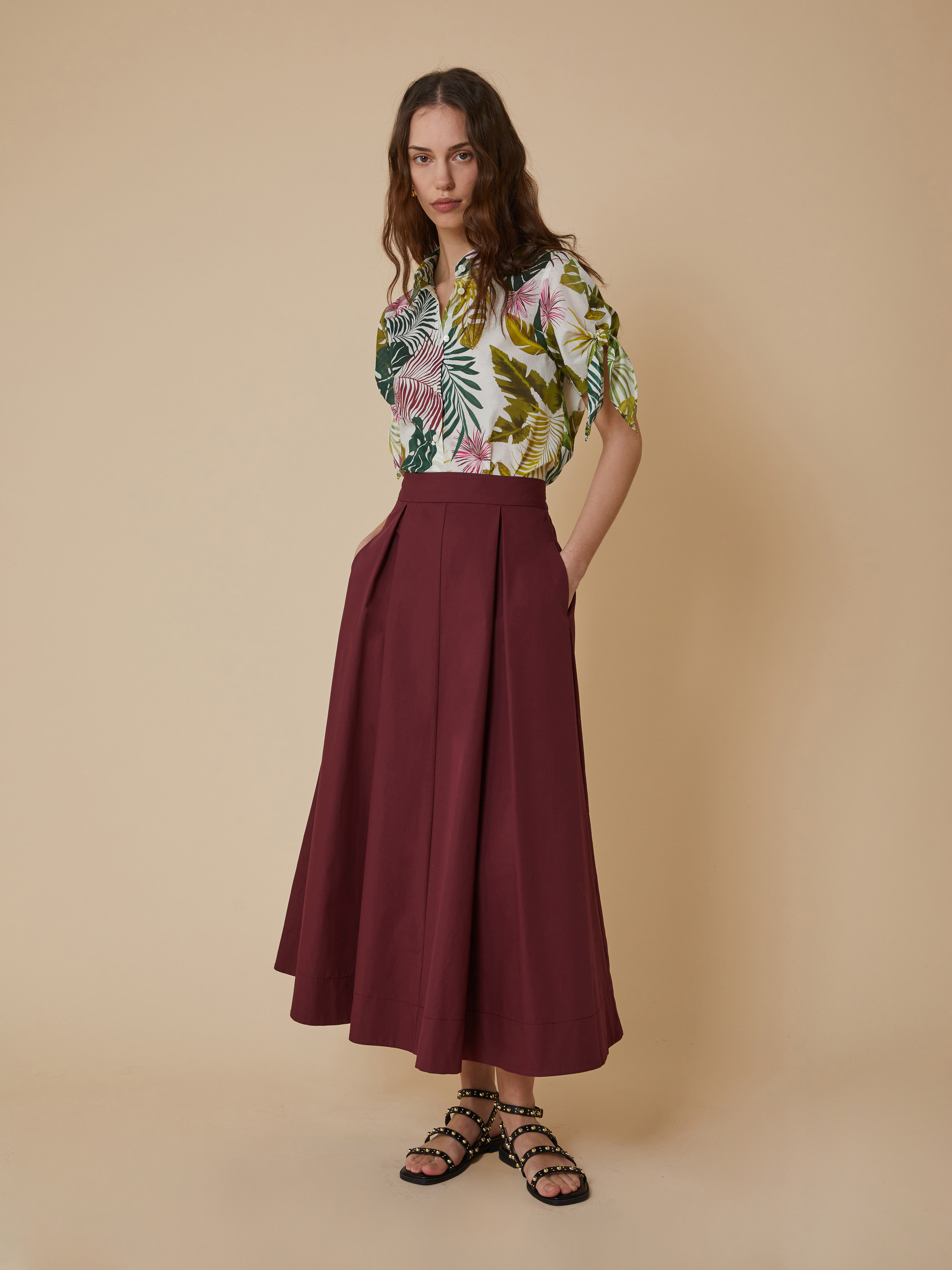 Cotton poplin skirt - BORDEAUX - pennyblack