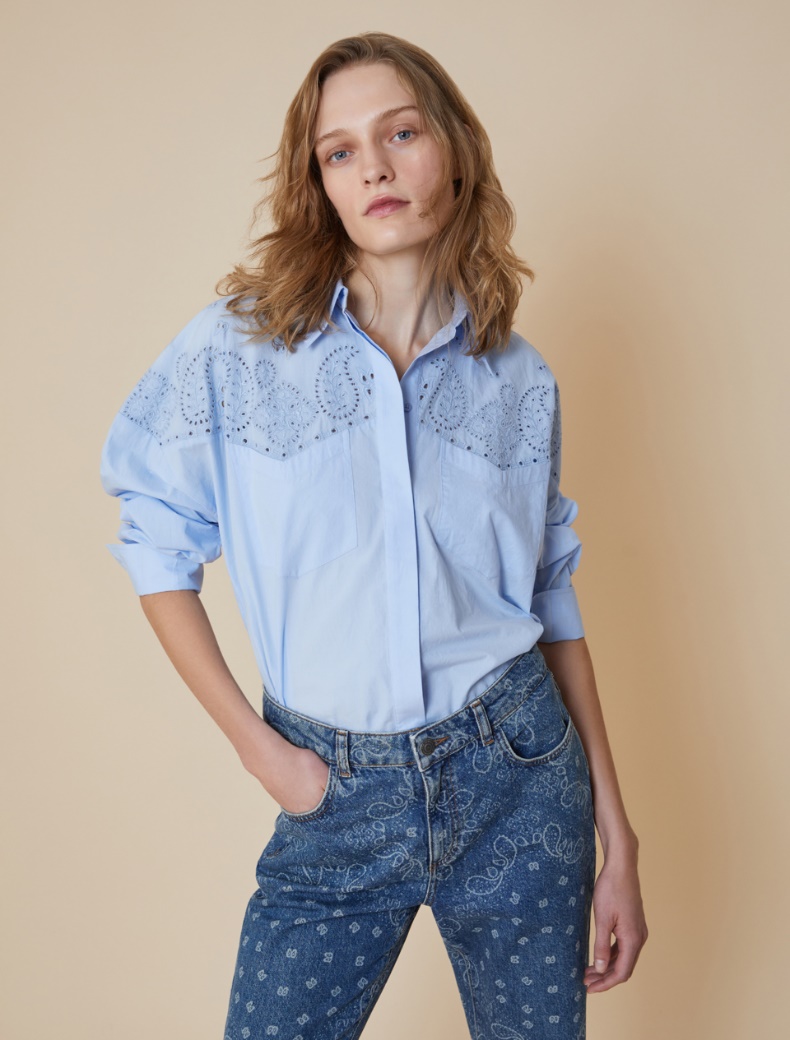 Embroidered poplin shirt - LIGHT BLUE - pennyblack