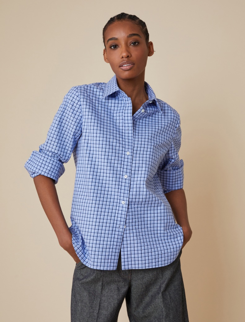 Cotton shirt with microstud detail - DEEP BLUE - pennyblack