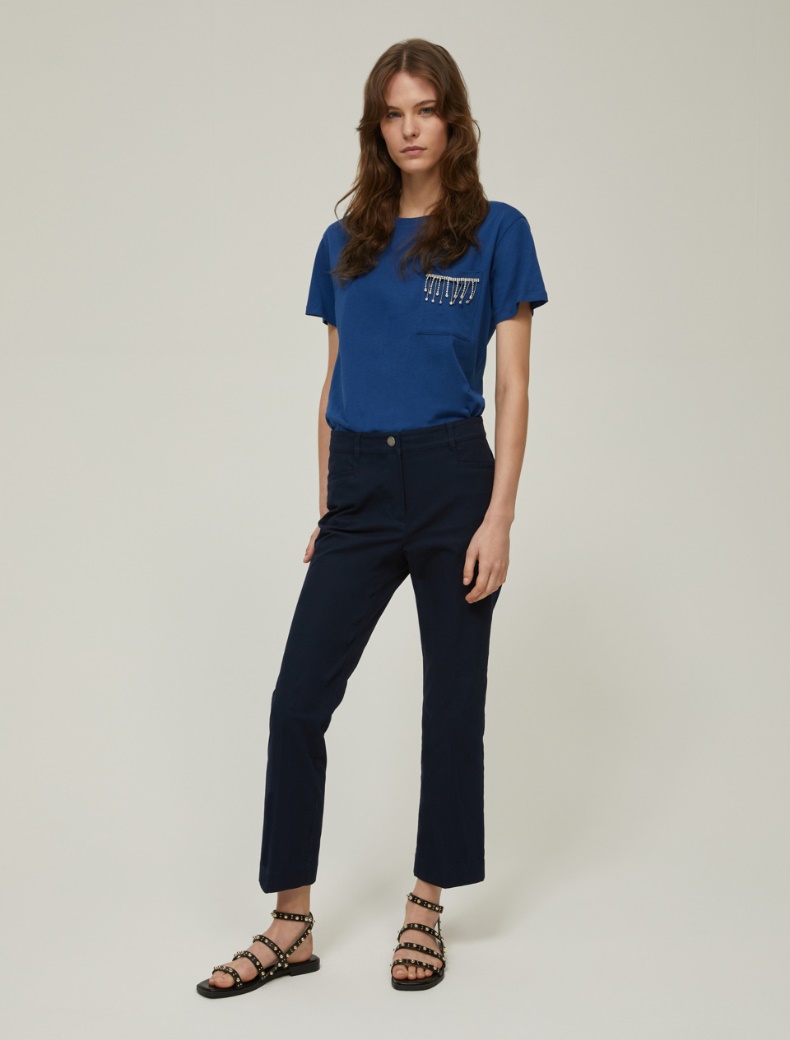 Stretch cotton mini flare trousers - NAVY - pennyblack