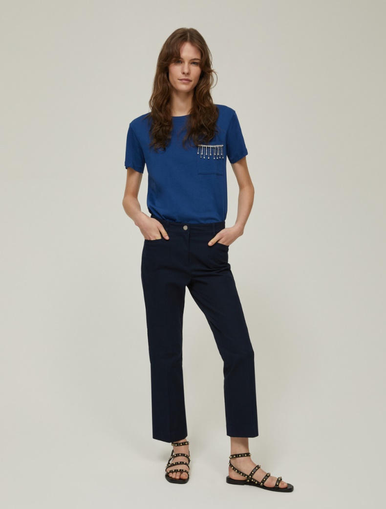 Stretch cotton mini flare trousers - NAVY - pennyblack