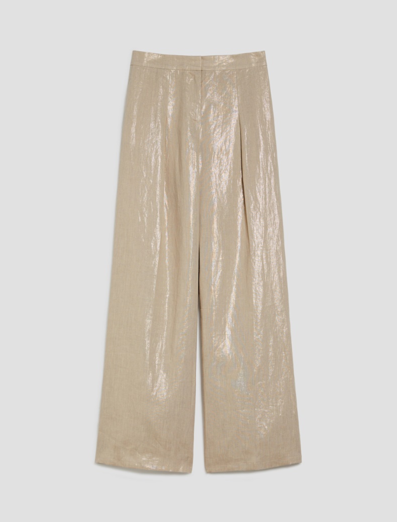 Wide-fit laminated linen trousers - GOLD - pennyblack