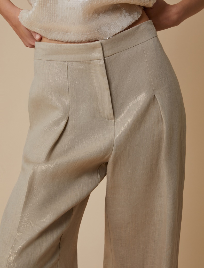Wide-fit laminated linen trousers - GOLD - pennyblack