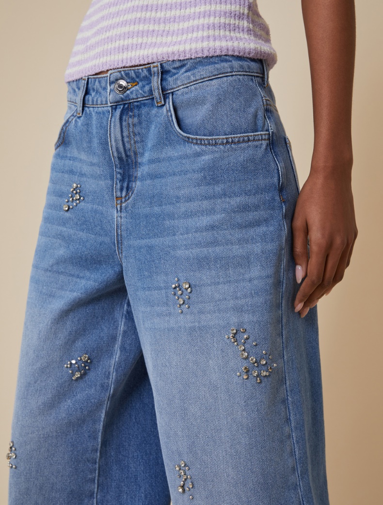 Wide-fit jewel-embroidered jeans - NAVY - pennyblack