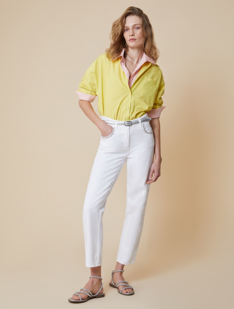 Regular-fit rhinestone jeans - WHITE - pennyblack