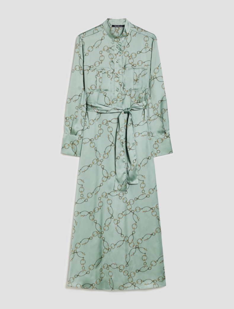 Long patterned satin dress - SAGE - pennyblack