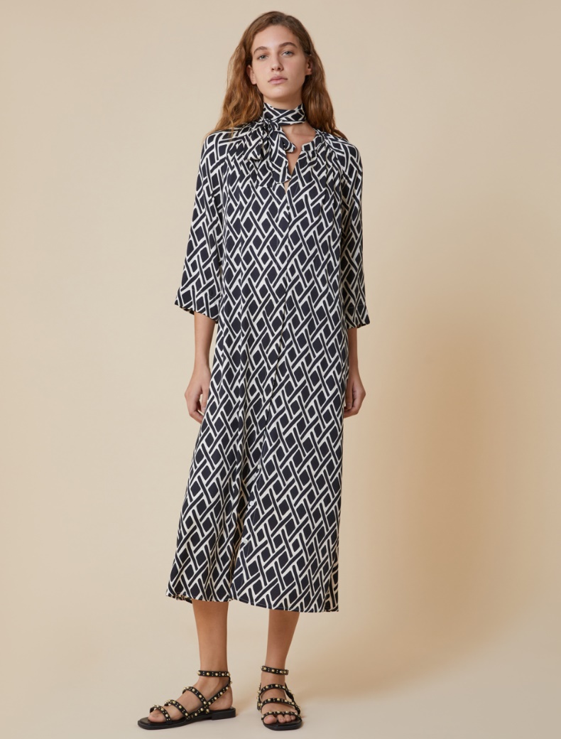 Patterned twill shirt dress - BLACK - pennyblack