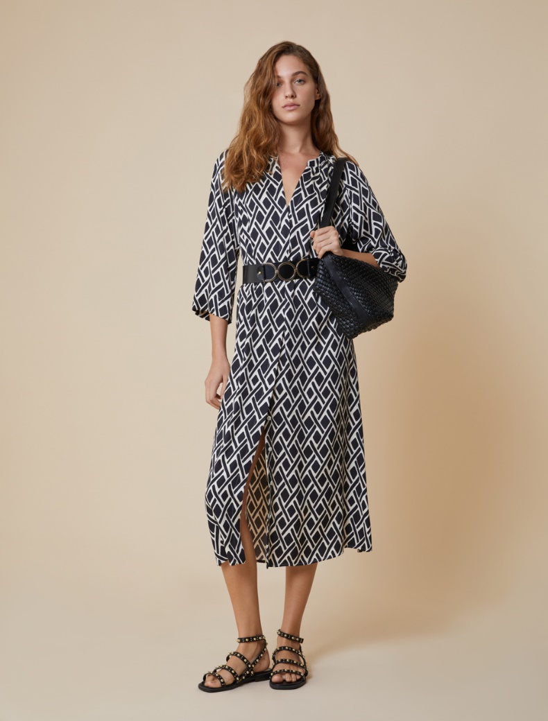 Patterned twill shirt dress - BLACK - pennyblack