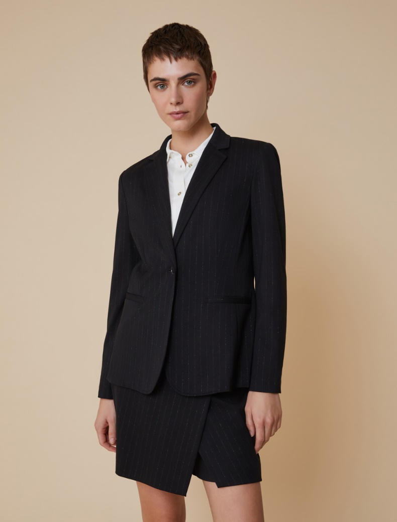 Slim-fit glitter jersey blazer - BLACK - pennyblack