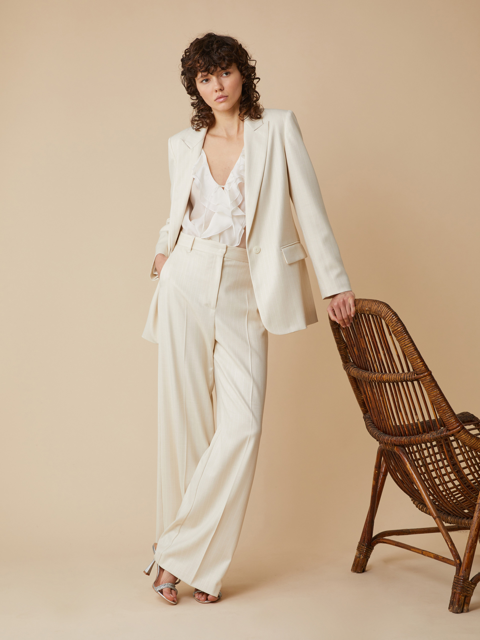 Wide-fit pinstripe trousers - IVORY - pennyblack