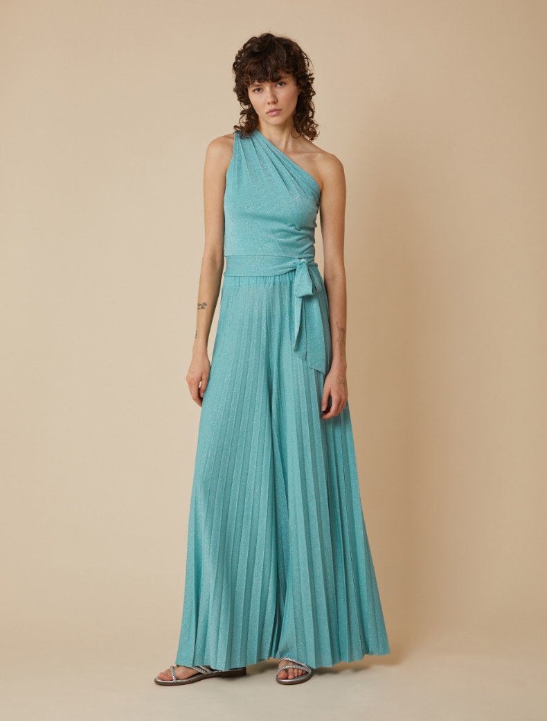 Wide-fit lurex jersey trousers - WATER GREEN - pennyblack