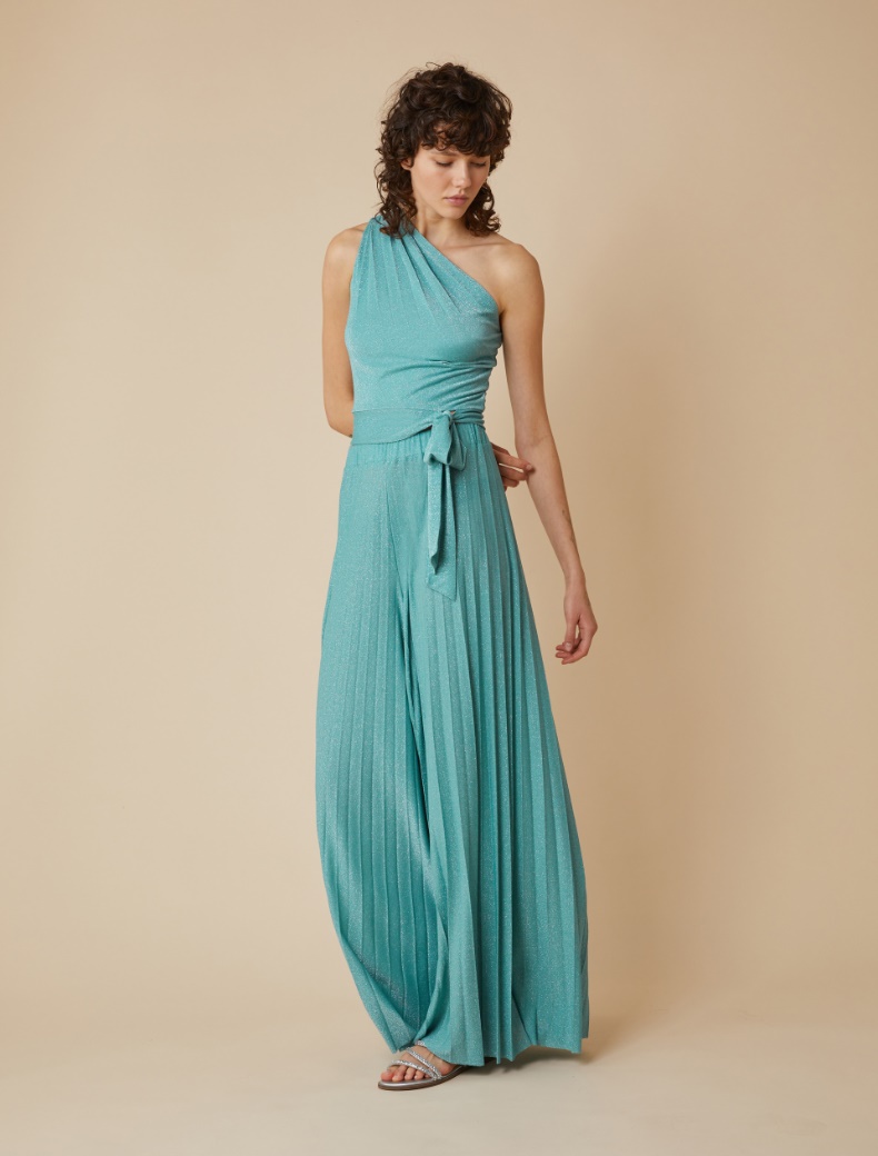 Wide-fit lurex jersey trousers - WATER GREEN - pennyblack