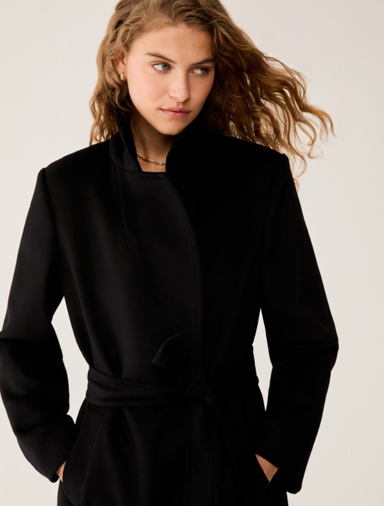 Wool broadcloth midi coat - BLACK - pennyblack