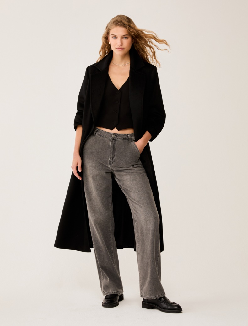 Wool broadcloth midi coat - BLACK - pennyblack