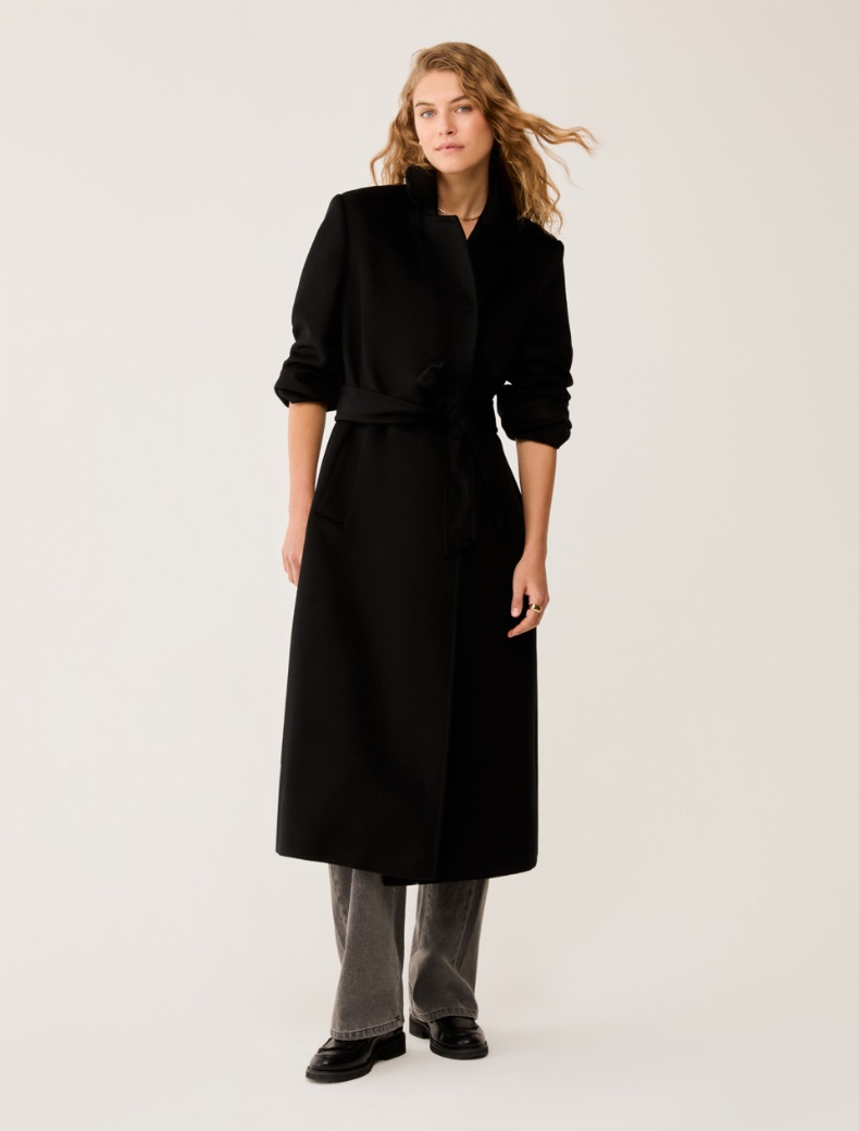 Wool broadcloth midi coat - BLACK - pennyblack