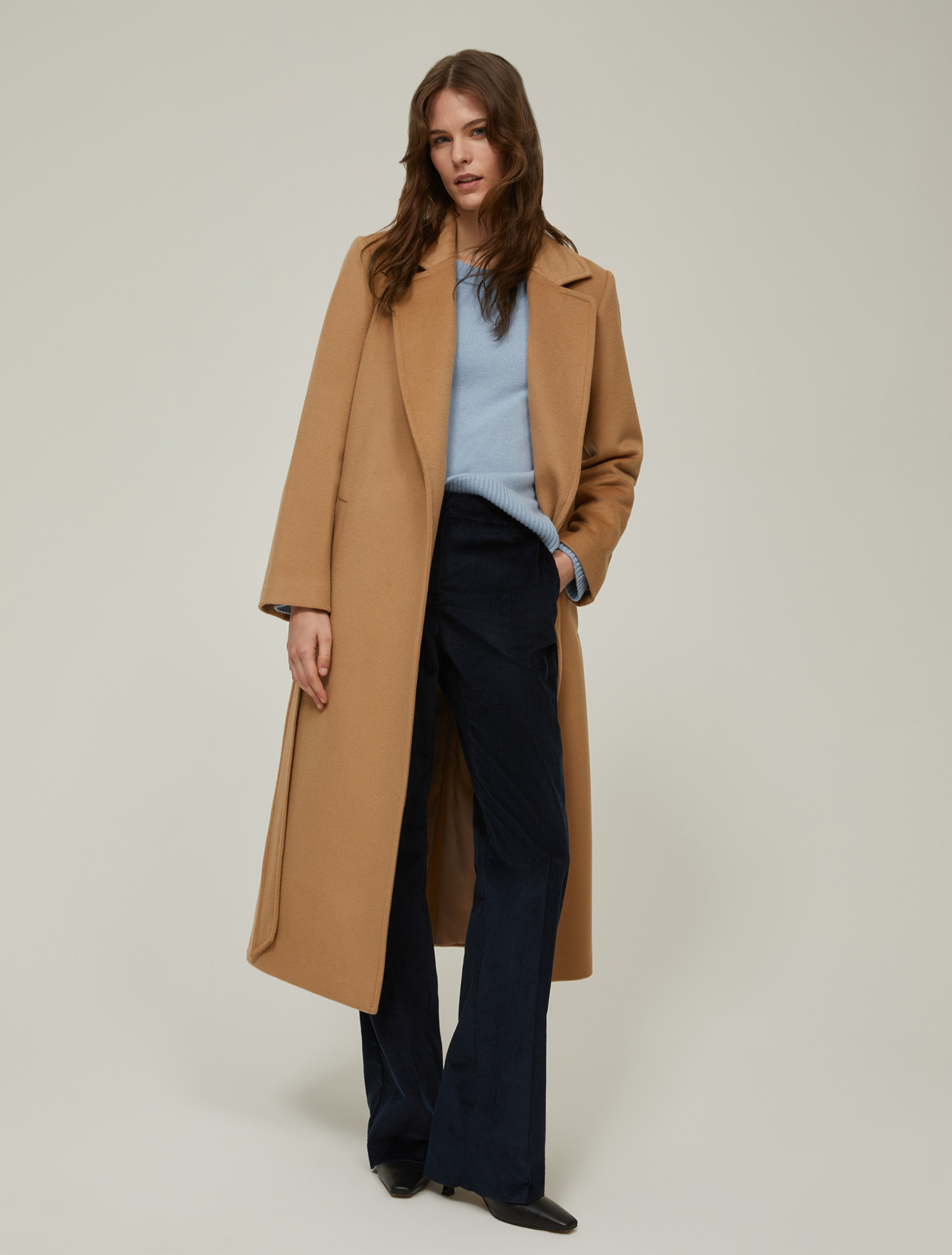 Wool broadcloth midi coat - CAMEL - pennyblack