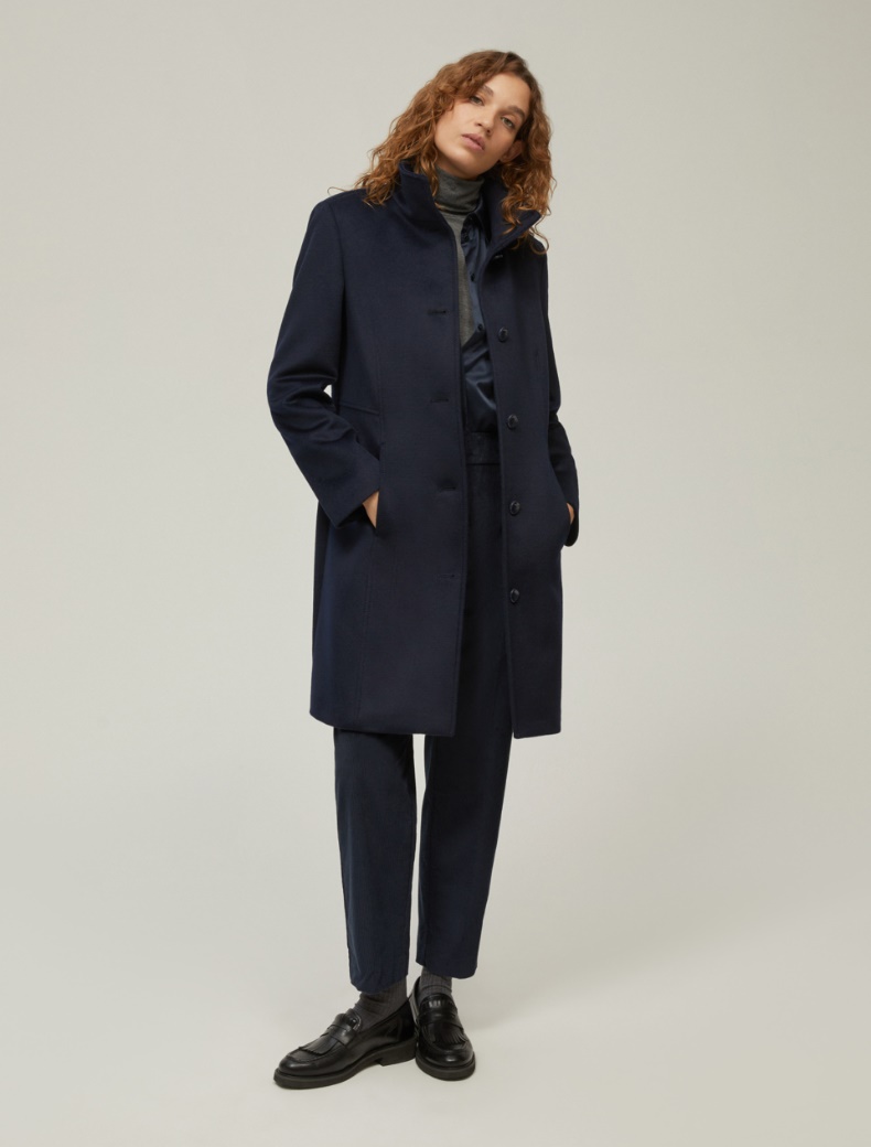 Slim-fit wool broadcloth coat - NAVY - pennyblack