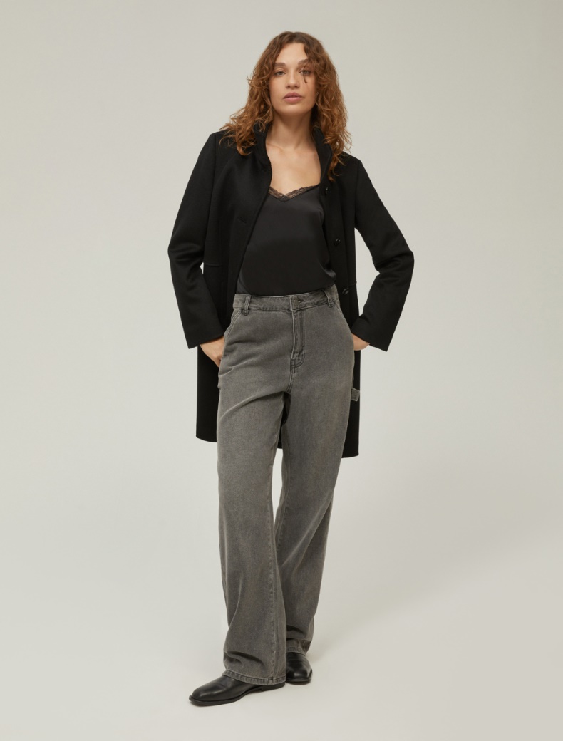 Slim-fit wool broadcloth coat - BLACK - pennyblack