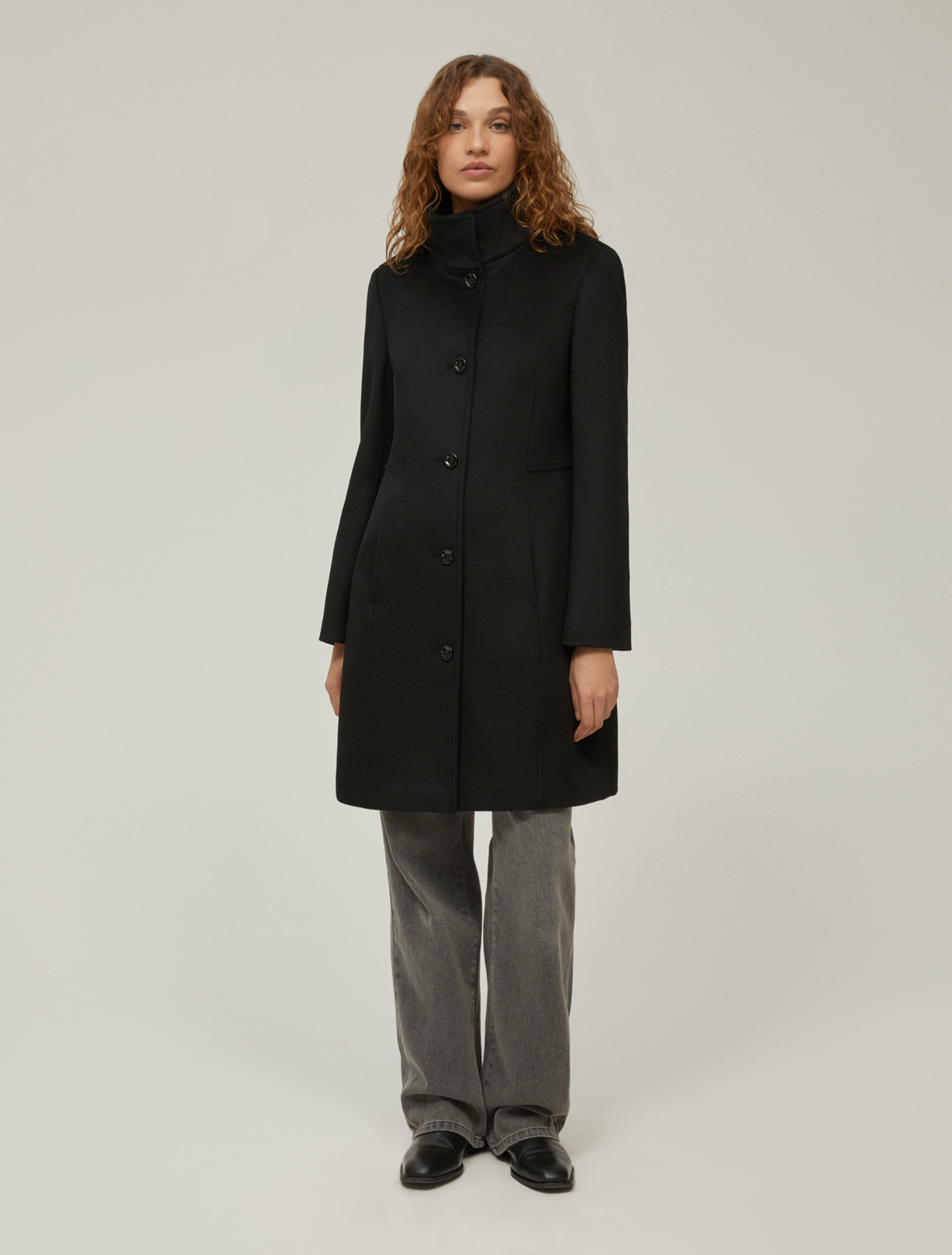 Slim-fit wool broadcloth coat - BLACK - pennyblack