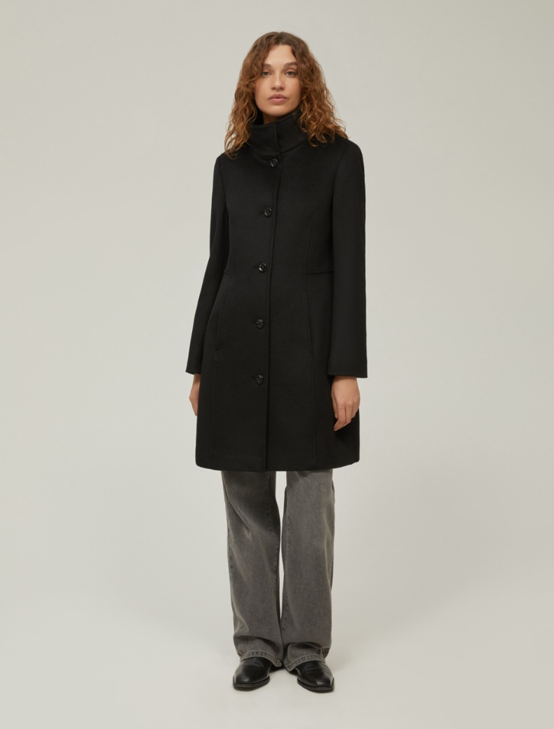Slim-fit wool broadcloth coat - BLACK - pennyblack